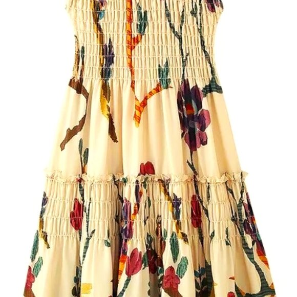 MIDI PRINTED PLEATED BOHEMIAN STYLE AUTUMN PRINT BROWNS SMOCKED TIERS DRESS - Picture 9 of 9